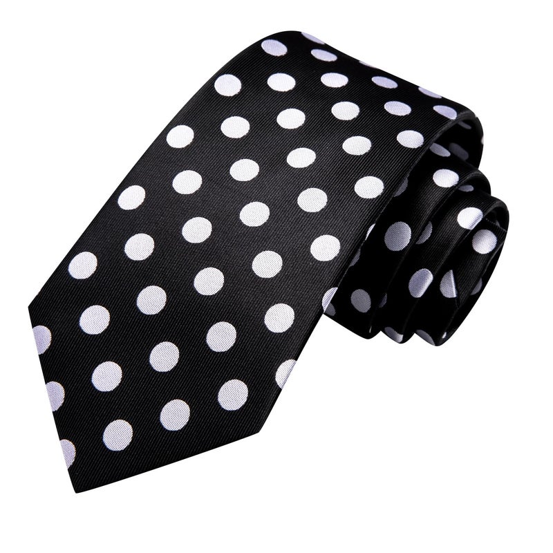 Hi-Tie Black White Dots Tie Sets for Men Silk Casual Formal Necktie With Pocket Square Cufflinks for Wedding Business - Image 4